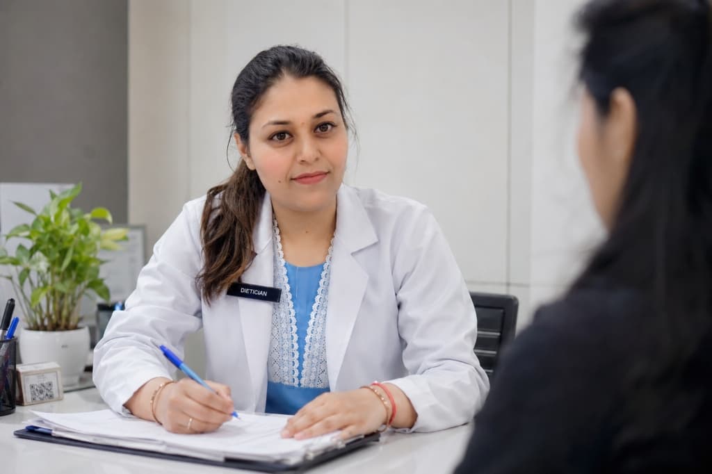 Dietician Deepali consulting a client